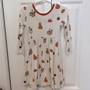Kyte BABY Cream Dress with Orange and Green Pumpkin Print